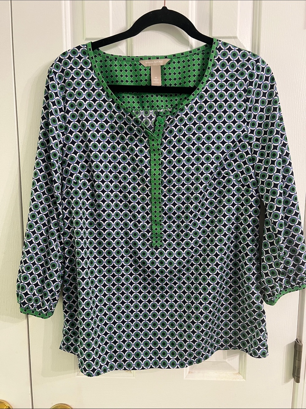 Banana Republic Green and Navy Geometric Scoop-Neck Tunic